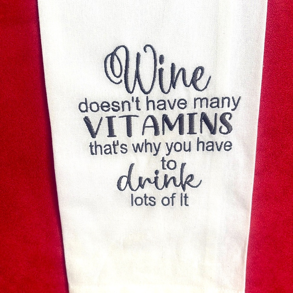 Wine Vitamin Embroidered Hand Towel